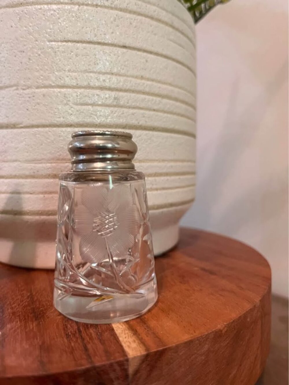 Antique Crystal Sterling Mother of Pearl Salt Pepper Shaker